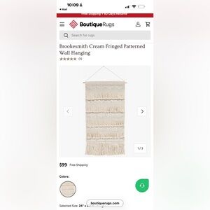 Cream Fringed Patterned Wall Hanging